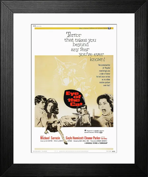 Framed Print : EYE OF THE CAT, US poster art, from left: Michael Sarrazin, Gayle Hunnicutt, Eleanor Parker, 1969