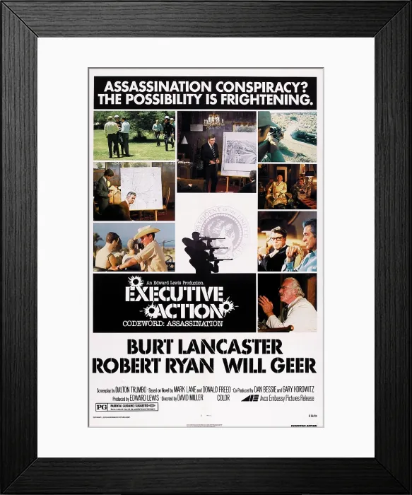 Framed Print : EXECUTIVE ACTION, US poster, Burt Lancaster (top center), Will Geer (bottom right), 1973 Framed Print : EXECUTIVE ACTION, US poster, Burt Lancaster (top center), Will Geer (bottom right), 1973
