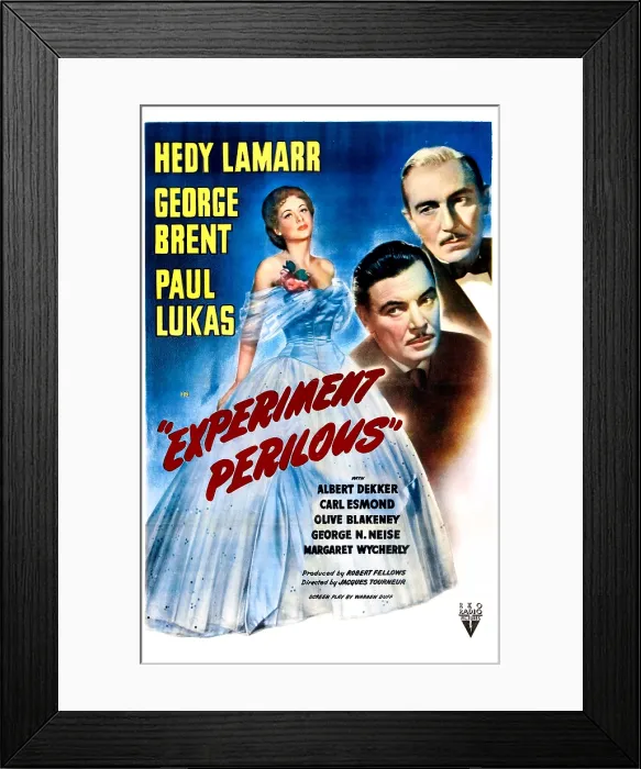 Framed Print : EXPERIMENT PERILOUS, US poster, from left: Hedy Lamarr, George Brent, Paul Lukas, 1944
