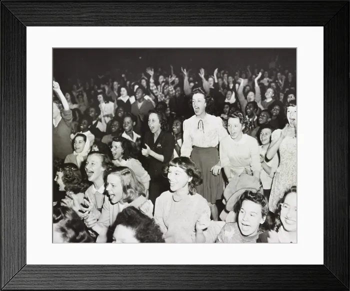 Framed Print : Racially integrated audience listens as singer Frank Sinatra speaks against racial prejudice in Gary, Indiana, Nov. 1, 1945 Framed Print : Racially integrated audience listens as singer Frank Sinatra speaks against racial prejudice in Gary, Indiana, Nov. 1, 1945