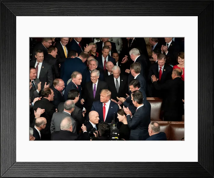 Framed Print : President Donald Trump is greeted by members of Congress prior to delivering the State of the Union address, Feb. 4, 2020 (BSLOC_2020_2_210)