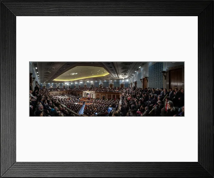 Framed Print : Time elapsed panoramic view of the Capitol's House Chamber during President Trump's State of the Union address, Feb. 4, 2020 (BSLOC_2020_2_209) Framed Print : Time elapsed panoramic view of the Capitol's House Chamber during President Trump's State of the Union address, Feb. 4, 2020 (BSLOC_2020_2_209)