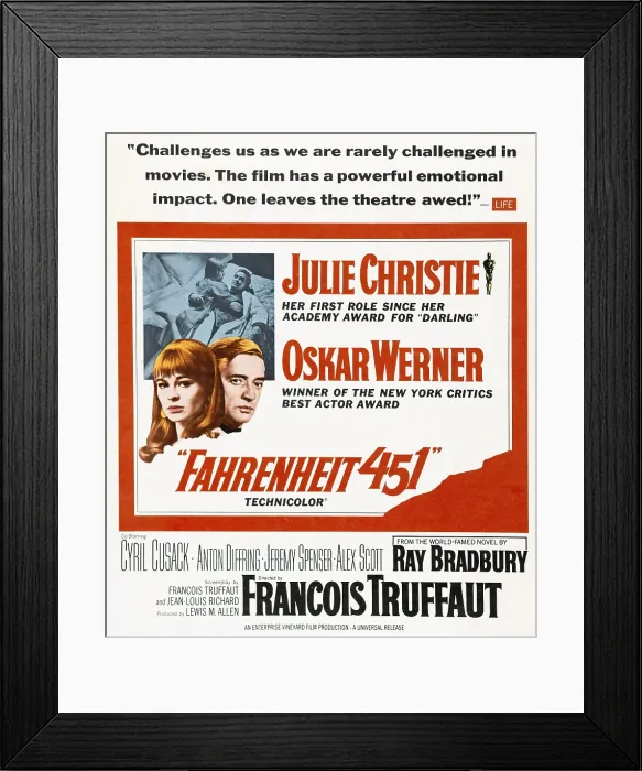 Framed Print : FAHRENHEIT 451, in bed from left: Julie Christie, Oskar Werner, heads from left: Julie Christie, Oskar Werner, 1966
