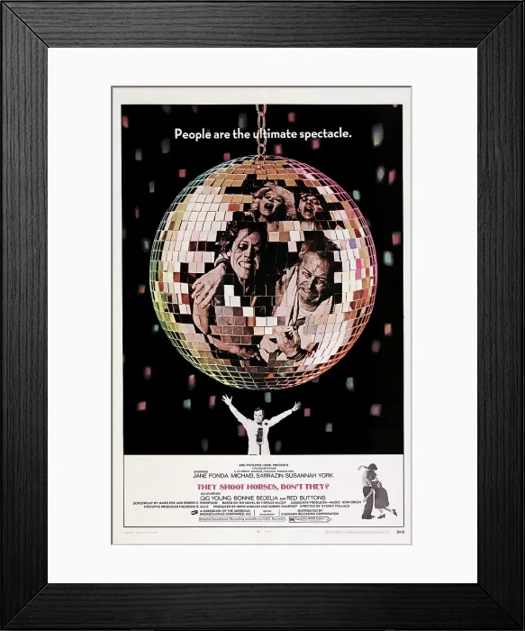 Framed Print : THEY SHOOT HORSES, DON'T THEY?, US poster, (in disco ball) top from left: Suzannah York, Michael Sarrazin; bottom from left: Jane Fonda, Red Buttons; bottom: Gig Young, 1969