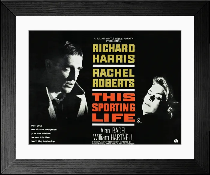 Framed Print : THIS SPORTING LIFE, US lobbycard, from left: Richard Harris, Rachel Roberts, 1963