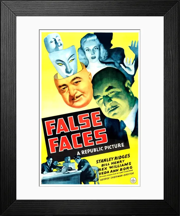 Framed Print : FALSE FACES, US poster, from top: Veda Ann Borg, Stanley Ridges, 1943 Framed Print : FALSE FACES, US poster, from top: Veda Ann Borg, Stanley Ridges, 1943