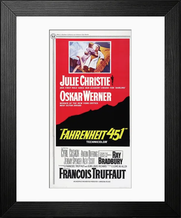Framed Print : FAHRENHEIT 451, US poster art, top from left, Julie Christie, Oskar Werner, 1966 Framed Print : FAHRENHEIT 451, US poster art, top from left, Julie Christie, Oskar Werner, 1966