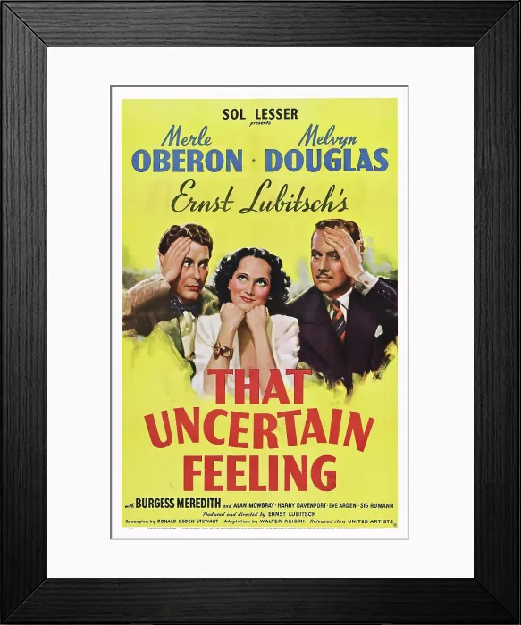 Framed Print : THAT UNCERTAIN FEELING, from left: Burgess Meredith, Merle Oberon, Melvyn Douglas, 1941 Framed Print : THAT UNCERTAIN FEELING, from left: Burgess Meredith, Merle Oberon, Melvyn Douglas, 1941