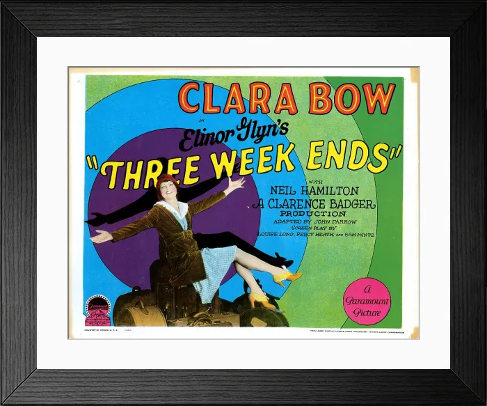 Framed Print : THREE WEEKENDS, title lobbycard, Clara Bow, 1928