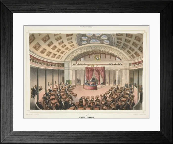 Framed Print : Chamber of Senate, in the US Capital in Washington, DC, in 1848. Lithograph based on an August Kollner artwork (BSLOC_2019_7_50)