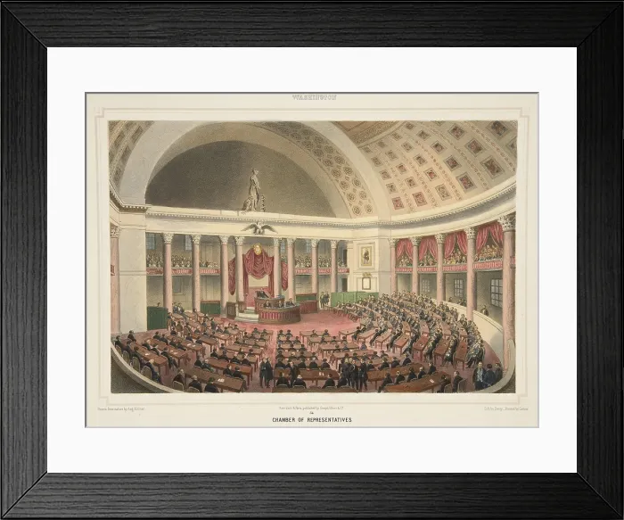 Framed Print : Chamber of House of Representatives, in the US Capital in Washington, DC, in 1848. Lithograph based on an August Kollner artwork (BSLOC_2019_7_49) Framed Print : Chamber of House of Representatives, in the US Capital in Washington, DC, in 1848. Lithograph based on an August Kollner artwork (BSLOC_2019_7_49)