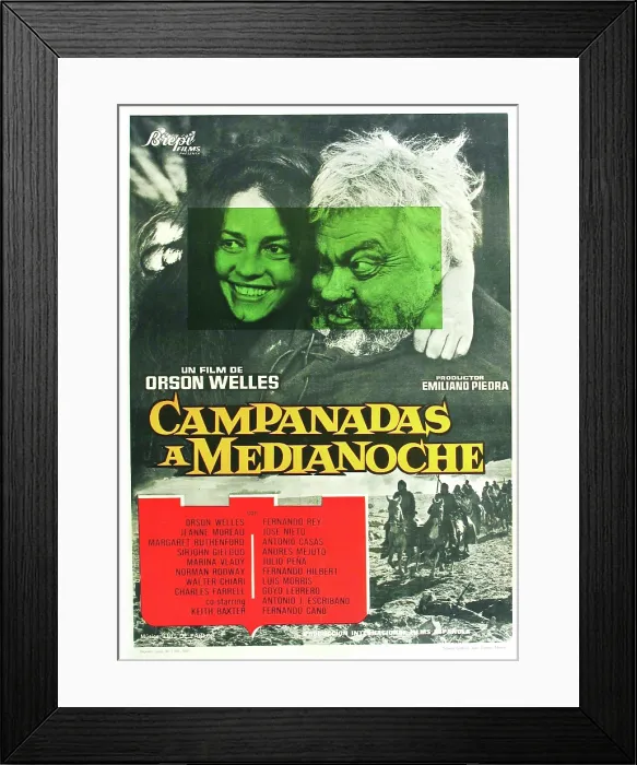 Framed Print : CHIMES AT MIDNIGHT, (aka FALSTAFF, aka CAMPANADAS A MEDIANOCHE), Spanish poster art, from left: Jeanne Moreau, Orson Welles, 1965