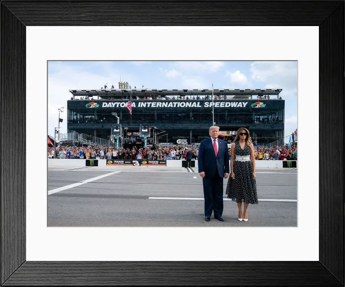Framed Print : Grand Marshall President Trump and the First Lady arrive for opening ceremonies of the NASCAR Daytona 500 Race, Feb. 16, 2020 (BSLOC_2020_2_222)