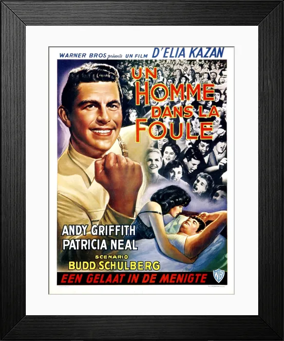 Framed Print : A FACE IN THE CROWD, (aka UN HOMME DANS LA FOULE), Belgian poster art, Andy Griffith (left), 1957 Framed Print : A FACE IN THE CROWD, (aka UN HOMME DANS LA FOULE), Belgian poster art, Andy Griffith (left), 1957