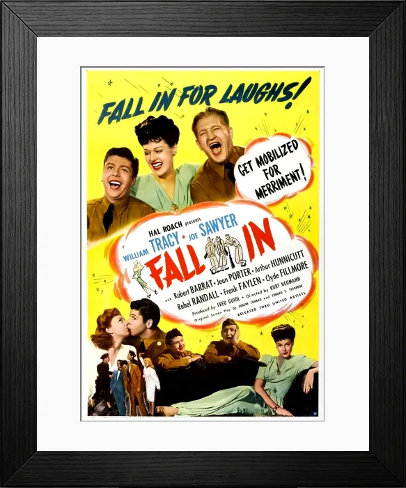 Framed Print : FALL IN, US poster, top from left: William Tracy, Rebel Randall, Joe Sawyer, 1942 Framed Print : FALL IN, US poster, top from left: William Tracy, Rebel Randall, Joe Sawyer, 1942