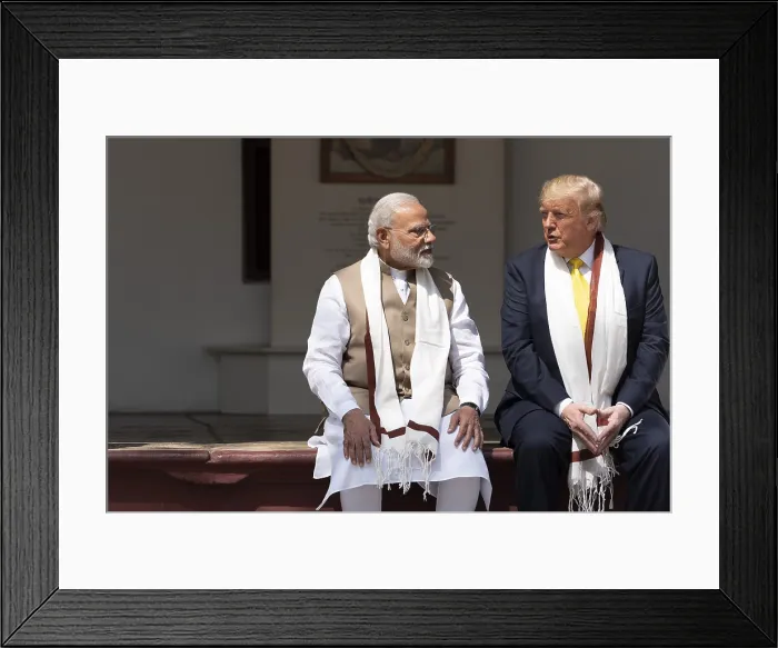 Framed Print : President Donald Trump speaks with Indian Prime Minister Narendra Modi, at the home of Mohandas Gandhi in Ahmedabad, India, Feb. 24, 2020 (BSLOC_2020_2_229)
