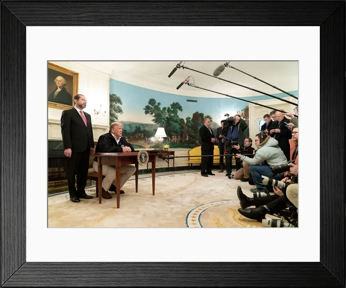 Framed Print : President Donald Trump signs the $8 billion emergency funding bill to fight the Coronavirus pandemic in the US