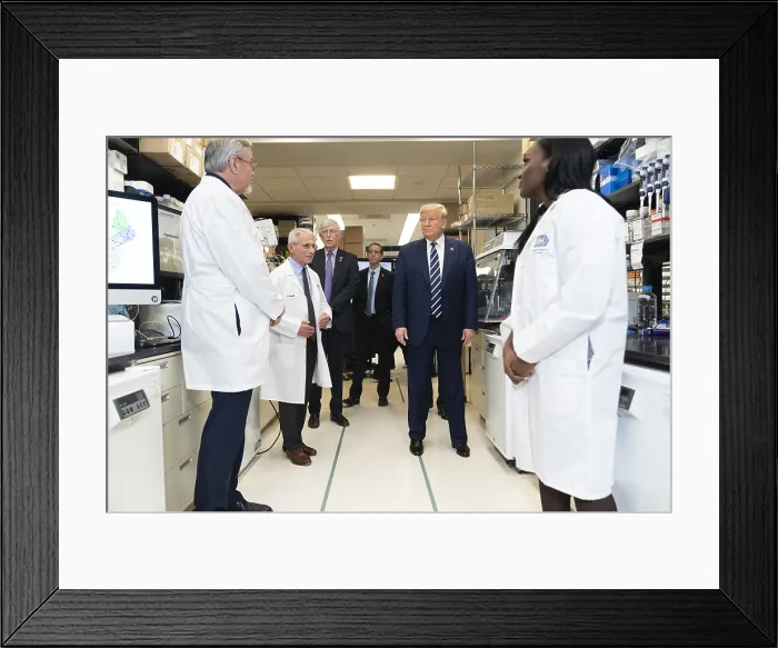 Framed Print : President Donald Trump tours the National Institutes of Health, NIH, viral pathogenesis laboratory, March 3, 2020. Second from left is Dr Framed Print : President Donald Trump tours the National Institutes of Health, NIH, viral pathogenesis laboratory, March 3, 2020. Second from left is Dr