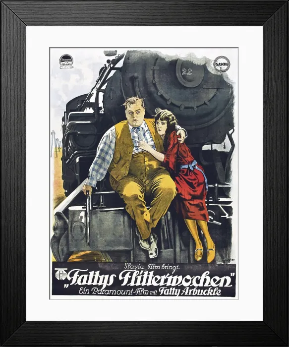 Framed Print : FATTY'S HONEYMOON, (aka FATTYS FLITTERINOCHEN), l-r: Fatty Arbuckle on Austrian poster art, 1920