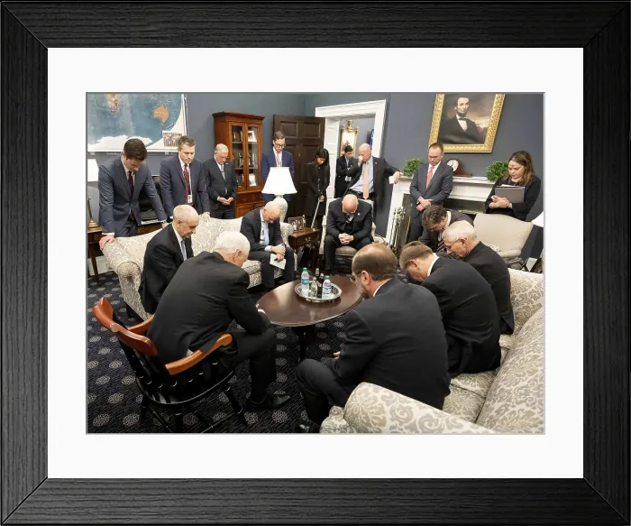 Framed Print : President's Coronavirus Taskforce, led by Mike Pence, prays in the Vice President's West Wing office, Feb. 26, 2020 (BSLOC_2020_2_231) Framed Print : President's Coronavirus Taskforce, led by Mike Pence, prays in the Vice President's West Wing office, Feb. 26, 2020 (BSLOC_2020_2_231)