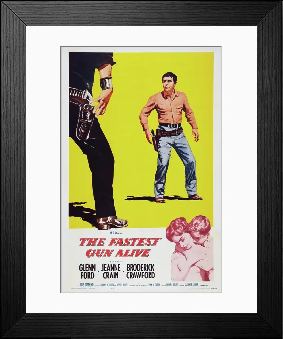 Framed Print : THE FASTEST GUN ALIVE, top right: Glenn Ford, bottom right: Jeanne Crain, Glenn Ford on poster art, 1956