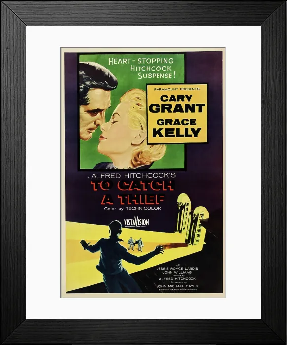 Framed Print : TO CATCH A THIEF, US poster art, from left: Cary Grant, Grace Kelly, 1955 Framed Print : TO CATCH A THIEF, US poster art, from left: Cary Grant, Grace Kelly, 1955