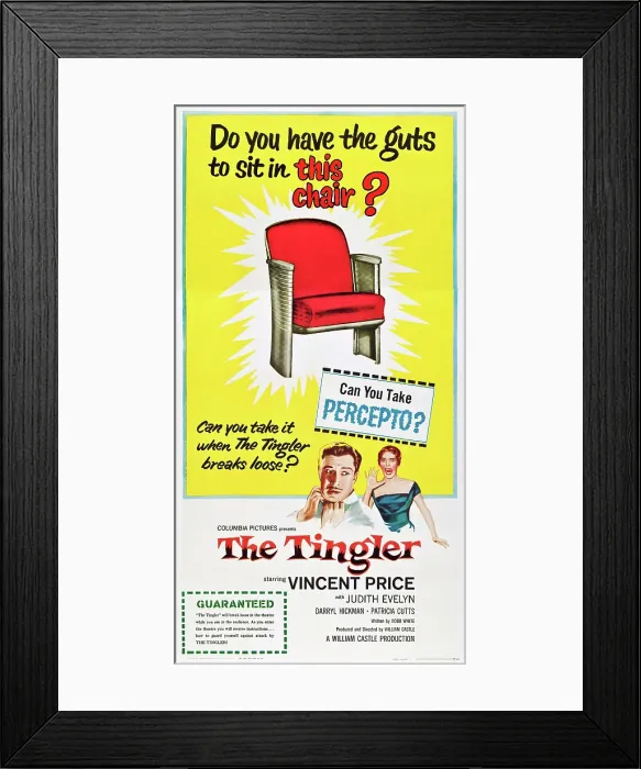 Framed Print : THE TINGLER, U.S. poster, from left: Vincent Price, Pamela Lincoln on poster art, 1959