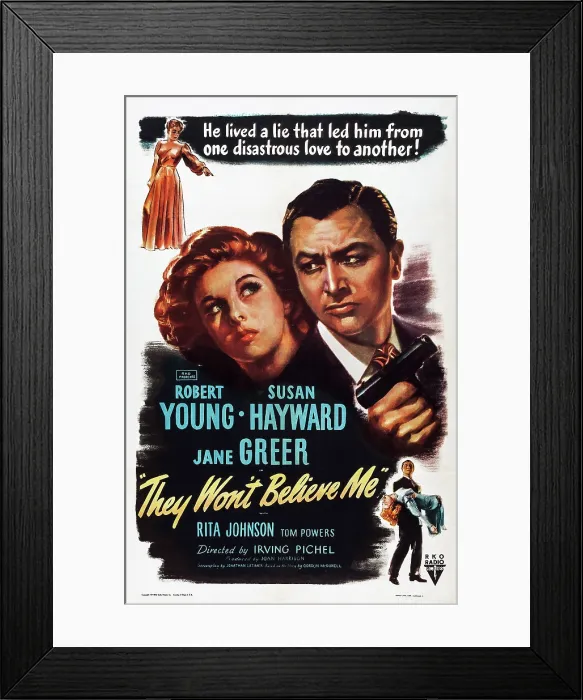 Framed Print : THEY WON'T BELIEVE ME, l-r: Susan Hayward, Robert Young on poster art, 1947 Framed Print : THEY WON'T BELIEVE ME, l-r: Susan Hayward, Robert Young on poster art, 1947