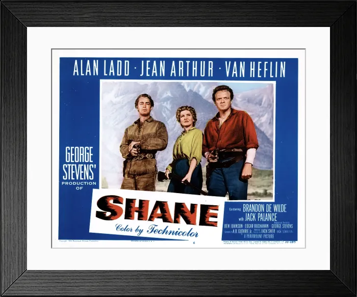 Framed Print : SHANE, from left, Alan Ladd, Jean Arthur, Van Heflin, 1953