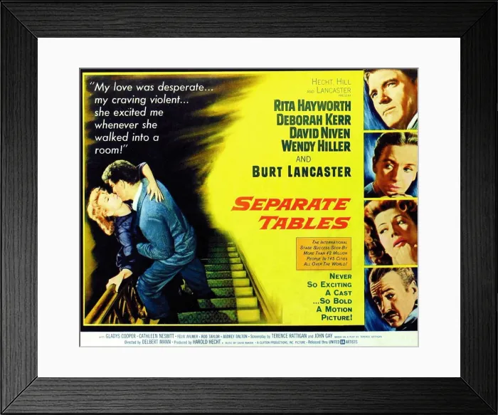 Framed Print : SEPARATE TABLES, (top to bottom), Burt Lancaster, Deborah Kerr, Rita Hayworth, David Niven, 1958