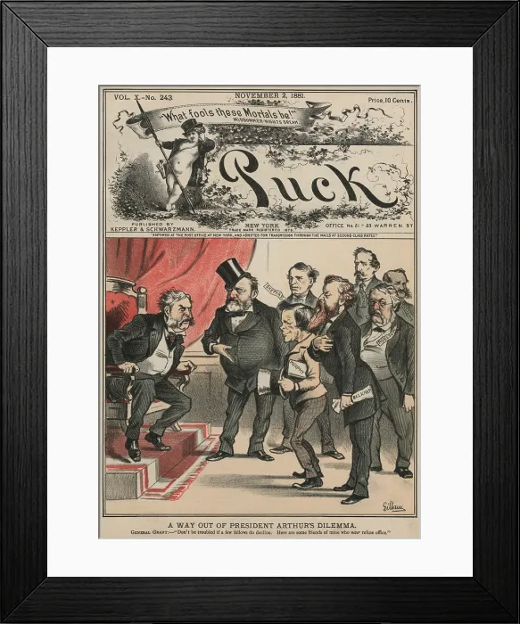 Framed Print : 1881 political cartoon shows Ulysses S. Grant, as he recommends some of his friends to a horrified President Chester A. Arthur