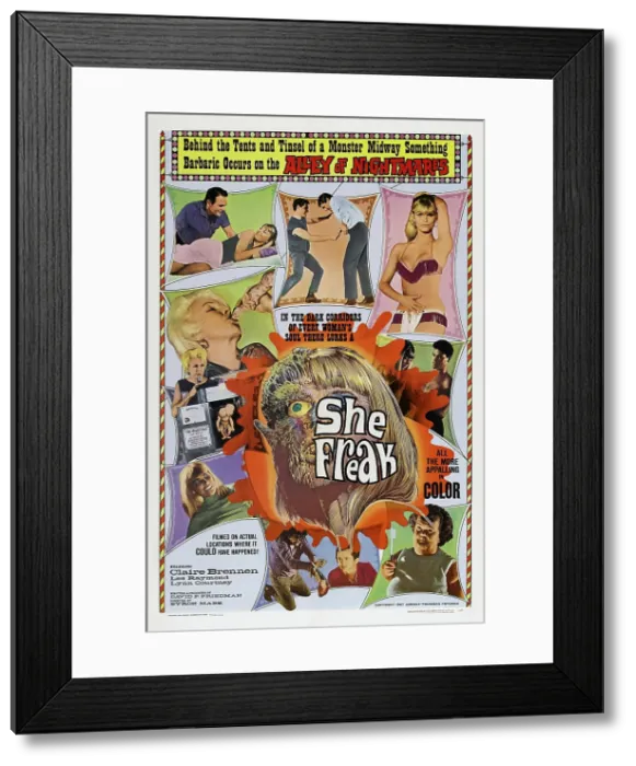 Framed Print : SHE FREAK, US poster art, Claire Brennen (top right, bottom left, center), 1967