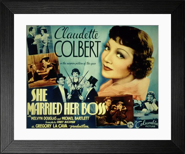 Framed Print : SHE MARRIED HER BOSS, Claudette Colbert, Melvyn Douglas, Michael Bartlett, 1935