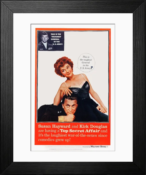 Framed Print : TOP SECRET AFFAIR, top left: Kirk Douglas, bottom from left: Kirk Douglas, Susan Hayward, 1957