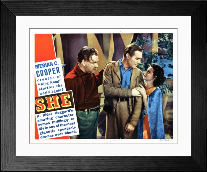 Framed Print : SHE, from left, Nigel Bruce, Randolph Scott, Helen Mack, 1935