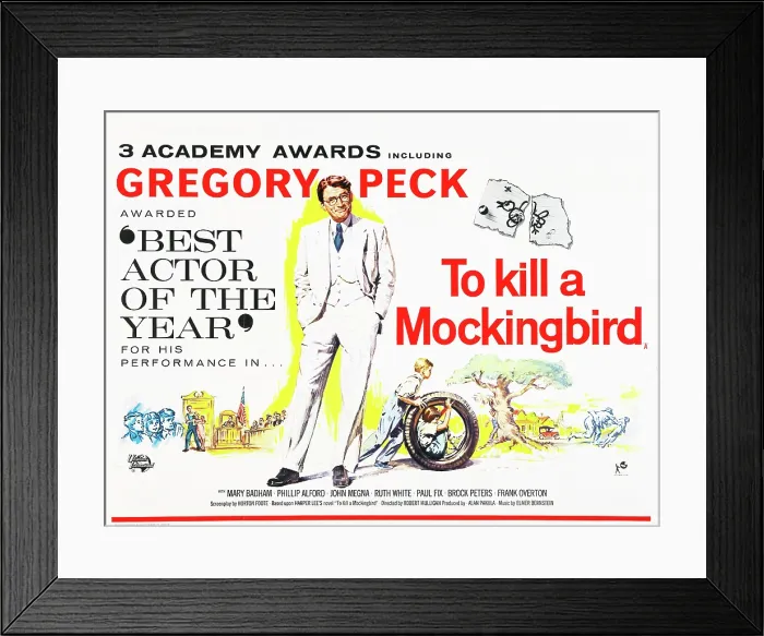 Framed Print : TO KILL A MOCKINGBIRD, center: Gregory Peck on British Quad poster, 1962 Framed Print : TO KILL A MOCKINGBIRD, center: Gregory Peck on British Quad poster, 1962