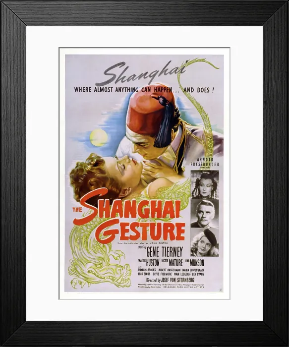Framed Print : THE SHANGHAI GESTURE, US poster art, from left: Gene Tierney, Victor Mature, Ona Munson, Walter Huston, Phyllis Brooks, 1941