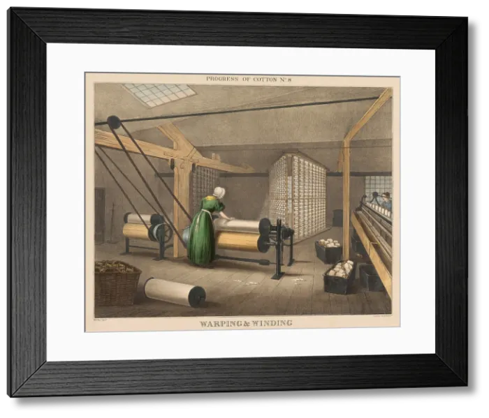 Framed Print : British 1840s depiction the Progress of Cotton, by Richard Barfoot, 8 of 12. Warping & winding