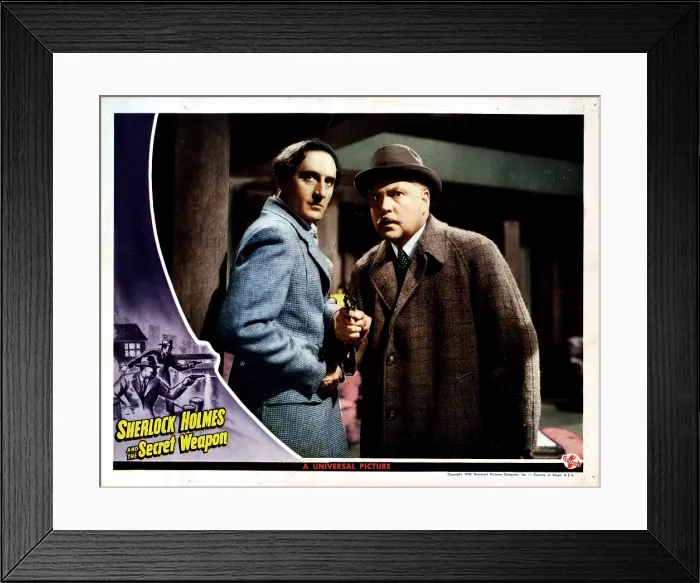 Framed Print : SHERLOCK HOLMES AND THE SECRET WEAPON, from left, Basil Rathbone, Nigel Bruce, 1943 Framed Print : SHERLOCK HOLMES AND THE SECRET WEAPON, from left, Basil Rathbone, Nigel Bruce, 1943