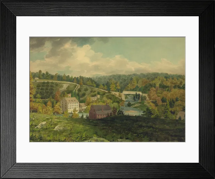 Framed Print : Matthew Newkirk's Mills, Blackwood Town, Delaware, 1828, by John Rubens Smith, pen and watercolor painting