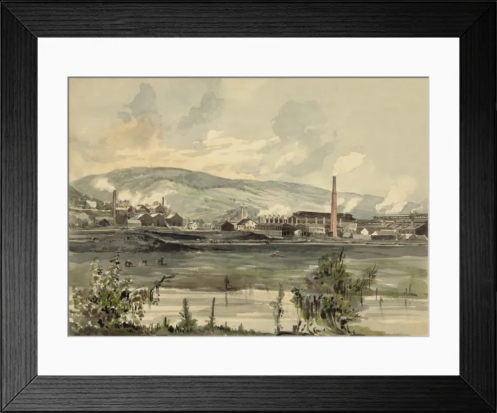 Framed Print : Unidentified Industrial complex on river bank, 1857, by James Fuller Queen Framed Print : Unidentified Industrial complex on river bank, 1857, by James Fuller Queen