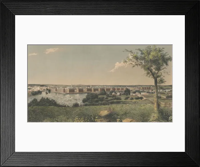 Framed Print : Lowell, Massachusetts, was sited at the confluence of the Merrimack and Concord rivers, with a row of textile mills along the Merrimack River, 1840-1860 Framed Print : Lowell, Massachusetts, was sited at the confluence of the Merrimack and Concord rivers, with a row of textile mills along the Merrimack River, 1840-1860