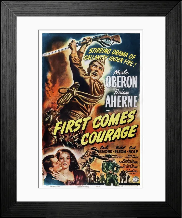 Framed Print : FIRST COMES COURAGE, US poster art, top: Brian Aherne; bottom from left: Brian Aherne, Merle Oberon, 1943 Framed Print : FIRST COMES COURAGE, US poster art, top: Brian Aherne; bottom from left: Brian Aherne, Merle Oberon, 1943