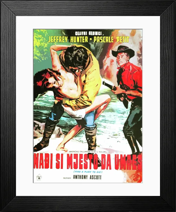 Framed Print : FIND A PLACE TO DIE (aka, JOE...CERCATI UN POSTO PER MORIRE!; RINGO, SUCH DIR EINE PLATZ ZUM STERBEN!), first and third from left: Pascale Petit, Jeffrey Hunter, 1968