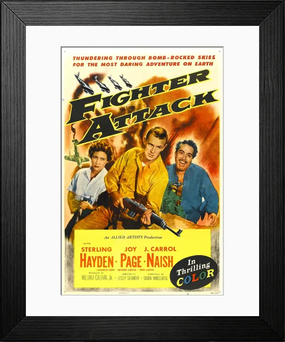 Framed Print : FIGHTER ATTACK, US poster, from left: Joy Page, Sterling Hayden, J. Carrol Naish, 1953
