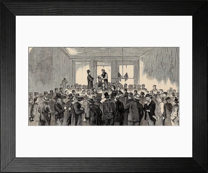 Framed Print : 1863 scene of New York City draft lottery, where randomly selected dates, if matching a draft eligible man's birthday, required him to serve in the Union Army