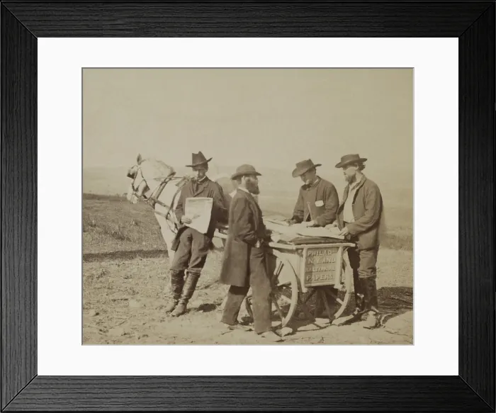 Framed Print : The newsboy in camp was a welcome at a Union camp at Culpeper, Virginia. Nov. 1863 photo by Alexander Gardner (BSLOC_2019_2_116)
