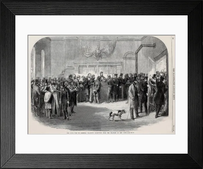 Framed Print : New York City men of the 15th Ward at the offices of the Judge Advocate General to claim exemption from the 1863 Civil War military draft act Framed Print : New York City men of the 15th Ward at the offices of the Judge Advocate General to claim exemption from the 1863 Civil War military draft act