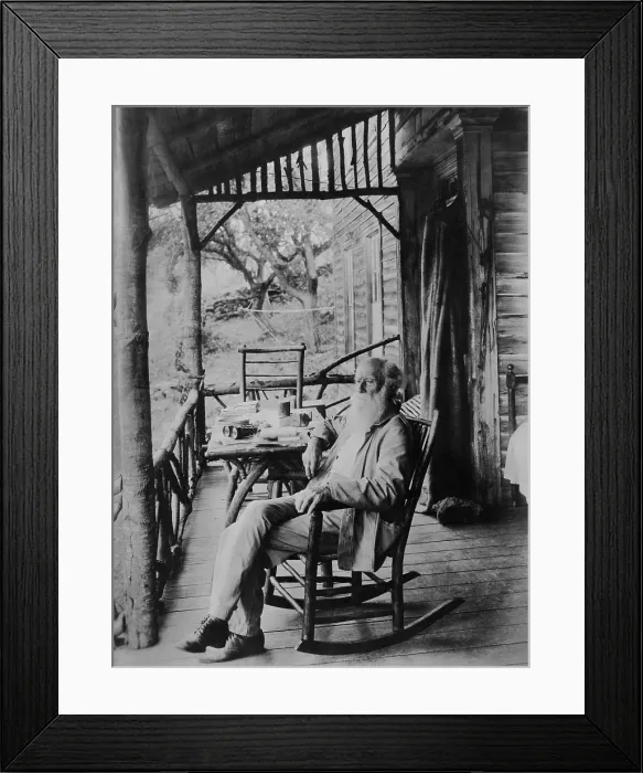 Framed Print : John Burroughs in a rocking chair on the porch of Woodchuck Lodge in 1913 Framed Print : John Burroughs in a rocking chair on the porch of Woodchuck Lodge in 1913