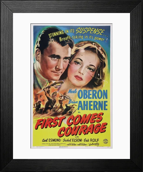 Framed Print : FIRST COMES COURAGE, US poster art, from left: Brian Aherne, Merle Oberon, 1943 Framed Print : FIRST COMES COURAGE, US poster art, from left: Brian Aherne, Merle Oberon, 1943